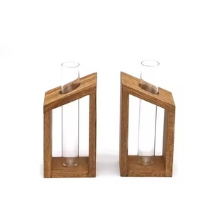 Jarrón de Flores de Tubo de Vidrio Decorativo Elegante y con Estilo con Soporte de Madera en Acabado Natural, Jarrón de Madera Moderno de Alta Calidad y Gran Venta - Product Image 2