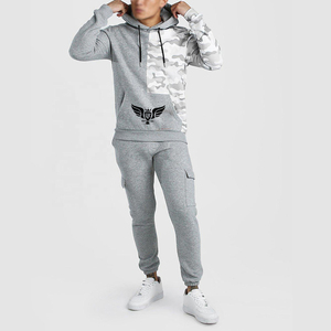 ชุดวอร์มผ้าปะสีทึบสำหรับบุรุษกางเกงคาร์โก้มีฮู้ดชุดสองชิ้นชุดกีฬาแบบลำลองแฟชั่นเสื้อผ้า100% ผ้าฝ้าย - Product Image 3