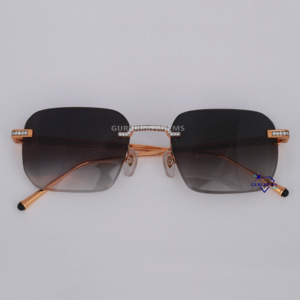 Luxury High Quality Lab Grown Diamond <b>Sunglasses</b> Custom Temple Design New Arrival Fashion Style Stainless Steel <b>Blue</b> Black - Product Image 1