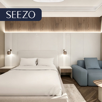 Ensemble de mobilier de chambre d'hôtel tout-en-un : Armoire, commodes, placards intégrés en placage de bois pour locations de vacances et hôtels
