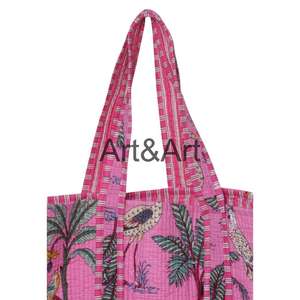 Sac fourre-tout en coton fait main vintage indien, grand sac à bandoulière pour femme, imprimé floral jungle, fermeture ouverte, haute qualité - Product Image 2