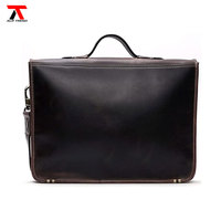 Sac à main pour homme en cuir véritable Crazy Horse, style vintage rétro, pour le bureau, les affaires, sacoche pour ordinateur portable, sac de messager multifonctionnel pour les voyages