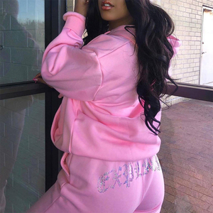 OEM Custom Logo Casual 100% Cotton Quick Dry Breathable Cropped Hoodie <b>Women</b> Two-Piece Tracksuit Set with Jogger <b>Sweatpants</b> - Product Image 4