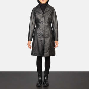 Manteau en cuir réversible noir Alexis à simple boutonnage, imperméable, brodé, tailles XS-XL, parka formelle en nylon tissé imprimé pour automne/hiver - Product Image 1