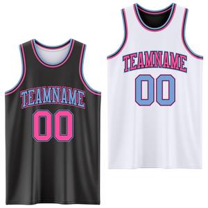 Maillot de costume de basket-ball à sublimation double face réversible noir rose-bleu clair personnalisé en gros d'usine direct - Product Image 1
