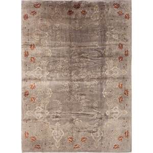 Tapis Aalam Floral noué à la main en laine et soie gris et noir Pae-6170 pour la maison et la voiture, motif puzzle rectangulaire pour salon et couloir - Product Image 1