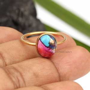 Nouveau Orange Dahlia Cuivre Turquoise 8x10mm Bague Ovale 18K Micron Plaqué Or 925 Bague En Argent Sterling Cadeau pour L'éternité Vermeil - Product Image 4