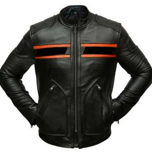 Chaqueta de cuero de motocicleta para hombre Chaqueta corta ajustada de cuero genuino de moto para hombre - Product Image 1