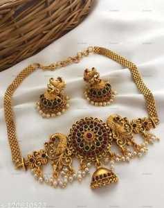 Peacock Shape South Indian <b>Fashionable</b> Temple Choker Necklace Set &traditional Antique <b>Jewellery</b> Heavy Gold Plated <b>Jewellery</b> Set - Product Image 2