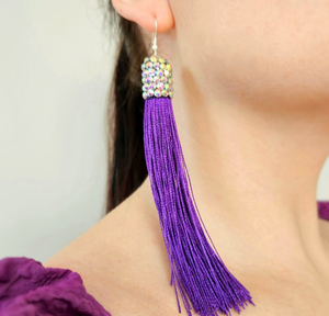 Pendientes de Baile de Salón Hechos a Mano, Pendientes Largos con Flecos y Borlas para Baile Latino - Dorado - Product Image 1