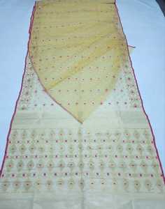 Alta calidad amarillo Deshi Dhakai Jamdani Sharee para mujeres JAMDANI tela rojo verde dorado cielo azul de Bangladesh - Product Image 5