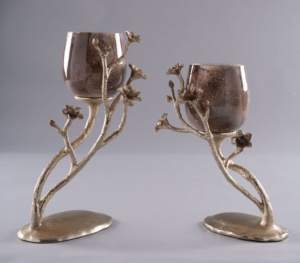 Modern Silver Leaf Branch Candle <b>Holder</b> with Frosted Glass Cups Elegant Centrepiece for Home & Table Decor - Product Image 5