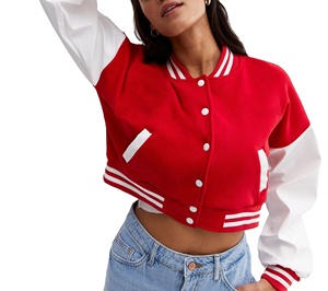 Top Trending Custom Color Mujer Crop Varsity Jacket Transpirable Tejido Algodón Nuevo Elegante Manga Larga Longitud Corta Ropa Casual - Product Image 1