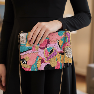 Sac bandoulière bohème pour femme Hastvikas, multicolore vibrant, broderie à la main, coton, fermeture éclair, portable, élégant, polyester - Product Image 1