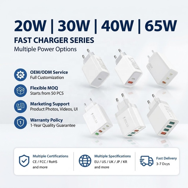 ODM PD QC3.0 GaN Fast Charging Travel Charger & Adaptor Multiport Portable 20W 30W 40W 65W USB & Type C Wall Charger for Phone
