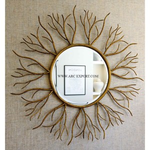 Décoration murale miroir forme de feuille nouvelle collection 2025 laiton matériel fantaisie Wal miroir admirable Design rond décoration murale miroir - Product Image 3