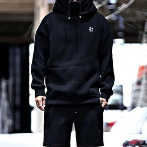 Conjunto de pantalones cortos y Sudadera con capucha de algodón para hombre de estilo sencillo único conjunto de pantalones cortos y Sudadera con capucha informal para hombre con cordón - Product Image 4