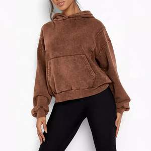 Sudadera con Capucha para Mujer, Estilo Casual, Lavado Ácido, Colores Sólidos, Manga Larga, Corte Holgado, Tejido de Punto para Invierno - Product Image 1