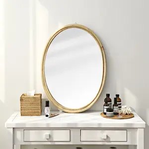 Miroir décoratif suspendu ovale en osier Simple, bricolage, vente en gros, moins cher