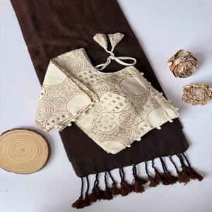 Blusa Sari de Algodón Khadi Premium VASTRA COTTAGE, Bordado Intenso, Algodón Aura, Acolchada, Talla Ajustable, con Forro de Algodón Puro - Product Image 3