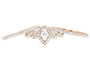 Conjunto de anillo de novia de diamante redondo y pera de moissanita plateada en oro rosa con joyería de boda de lujo totalmente helada para mujer - Product Image 4