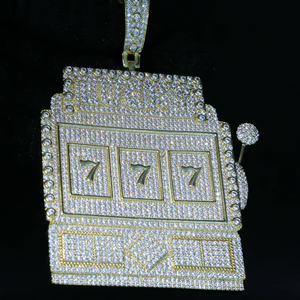 Collier pendentif de luxe en forme de machine à sous sertie de diamants, moissanite VVS, argent 925, style hip-hop - Product Image 1