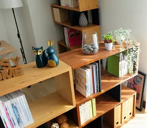 Living Room Furniture 3-Layer <b>Solid</b> <b>Wood</b> Metal Display <b>Bookcase</b> Bookshelf - Product Image 3