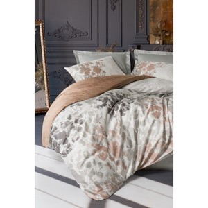 Ensemble de housse de couette double en satin de coton, motif floral gris Blatt, pour usage domestique - Product Image 1