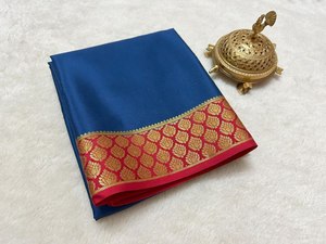 ส่าหรีผ้าไหมที่สวยงาม Mysore crape Saree ที่มีขอบจาริที่สวยงาม - Product Image 4