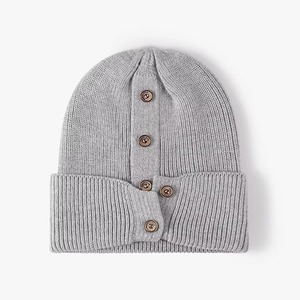 2025 nouveauté mode Style hiver tricoté bonnet chapeau fourrure doublure laine boutons confortables 100% coton sueur polaire bonnet casquette - Product Image 2