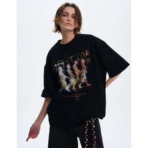 เสื้อยืดผ้าฝ้ายออร์แกนิคถักลายตัวอักษรผู้หญิง, เสื้อฮิปฮอปสตรีทแวร์สไตล์สตรีทแวร์ระบายอากาศได้ดีน้ำหนักมากปล่อยไหล่ - Product Image 6