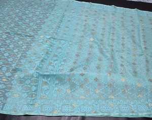 Exclusivo de alta calidad Deshi Dhakai Jamdani Sharee para mujeres JAMDANI tela azul rojo verde dorado cielo azul de Bangladesh - Product Image 2