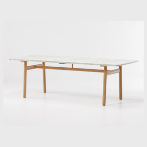 Table basse en marbre au design moderne fait à la main Pieds en bois de teck massif pour une utilisation intérieure et extérieure Meubles de maison - Product Image 3