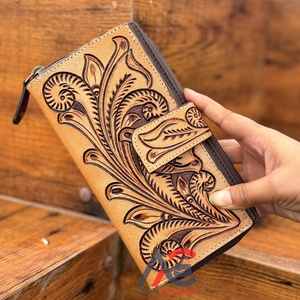 Western Hand <b>Tooled</b> <b>Leather</b> Wallet Genuine <b>Leather</b> Zipper Wallet Handmade Women Clutch Hand Painted Card Holder Phone Wallets - Product Image 1