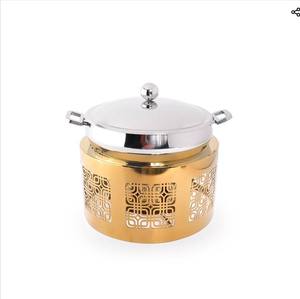 Modern Silver and Gold Food Warmer With Laser-Cut Detailing a Perfect Addition to Hotel Banquets and Restaurant Catering - Product Image 1