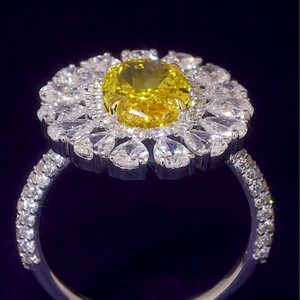 Oval Pear & Round Cut Yellow Lab Grown Diamond Cocktail <b>Ring</b> Women Engagement Wedding Gift 18K Gold Plated Luxury Flower Design - Product Image 3