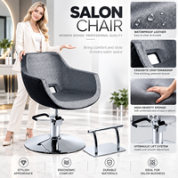 Chaise de coiffure hydraulique grise rembourrée avec repose-pieds et base ronde pour salon de coiffure professionnel
