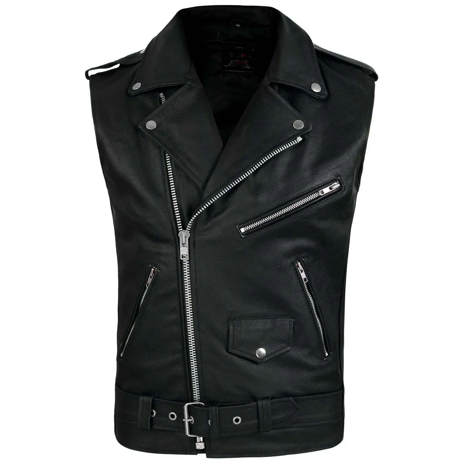 Online Store Men Biker Genuine Leather Vest Men Fashion Style with Zipper