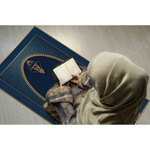 Alfombra de Oración Azul Marino: Alfombra Musulmana con Detalles Dorados, Alfombra Suave con Pelo Largo - Product Image 3