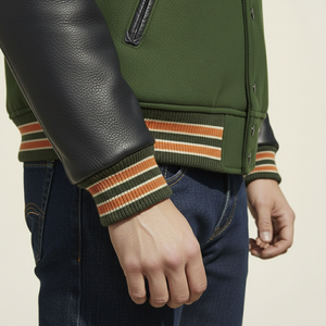 Blouson de baseball chaud d'automne blousons d'université Letterman en laine coupe-vent en viscose pour hommes avec manches en cuir et logo à l'avant - Product Image 6