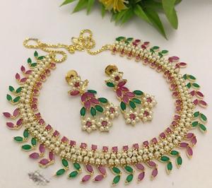 Conjunto de Collar y Aretes de Perlas Reales con Baño de Oro de Alta Calidad y Circonitas Cúbicas, para Bodas, Colección Moderna para Mujer - Product Image 1