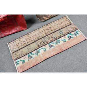 1.8x3.8 ft Rug, Turkish Rug, Vintage <b>Brown</b> <b>Wool</b> Animal Print Rug - Product Image 2