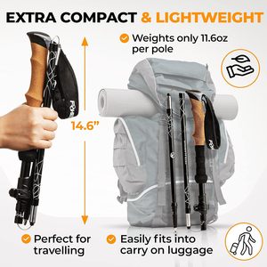 เสาเดินป่าพับได้ 2 ชิ้นเสาเดินป่าขนาดกะทัดรัดสําหรับผู้ชายผู้หญิงน้ําหนักเบาอลูมิเนียมที่แข็งแกร่ง 7075 พับพับได้ - Product Image 5