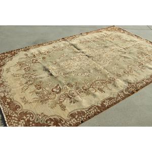 Vintage 5,4x8,7 ft Rug, Large Turkish Rug, <b>Brown</b> Striped <b>Wool</b> Rug - Product Image 4