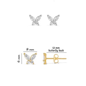 Hermosos Aretes de Oro Puro de 14K o Plata con Diseño de Mariposa Pequeña, con Diamantes de Laboratorio, Regalo para Niñas, para Uso Diario o Fiestas - Product Image 5