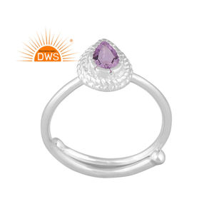 Anillo ajustable de diseño hecho a mano de plata de ley fina, amatista Rosa natural, diseño de pera, fabricante de joyería - Product Image 1