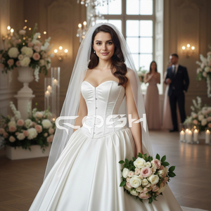 Nouvelle arrivée, corset de demoiselle d'honneur en satin blanc, sur le buste, avec armatures en acier, fermeture à l'avant - Product Image 5