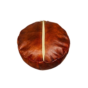 Brown <b>Leather</b> <b>Pouf</b> Round Ottoman Moroccan Style Floor Seat Cushion - Product Image 4