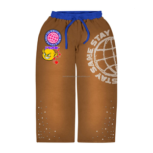 Conjunto de Sudadera con Capucha y Pantalones Acampanados Vintage para Hombre, Personalizado, Oversize, con Lavado Ácido, Parches Bordados y Efecto Desgastado, Transpirable para Otoño - Product Image 6