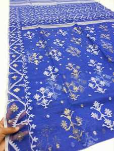 Nouveau Deshi Dhakai Blue Jamdani Sharee Qualité d'exportation pour les femmes JAMDANI TISSU ROUGE Bleu VERT Golden Sky du Bangladesh. - Product Image 6